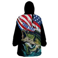 Personalized Bass Fishing Wearable Blanket Hoodie With American Flag - Wonder Print Shop