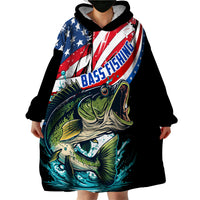 Personalized Bass Fishing Wearable Blanket Hoodie With American Flag - Wonder Print Shop