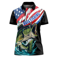 Personalized Bass Fishing Women Polo Shirt With American Flag - Wonder Print Shop