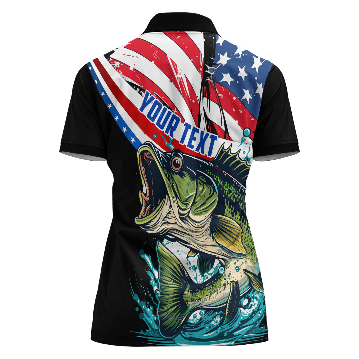 Personalized Bass Fishing Women Polo Shirt With American Flag - Wonder Print Shop