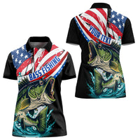 Personalized Bass Fishing Women Polo Shirt With American Flag - Wonder Print Shop