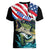 Personalized Bass Fishing Women V-Neck T-Shirt With American Flag - Wonder Print Shop