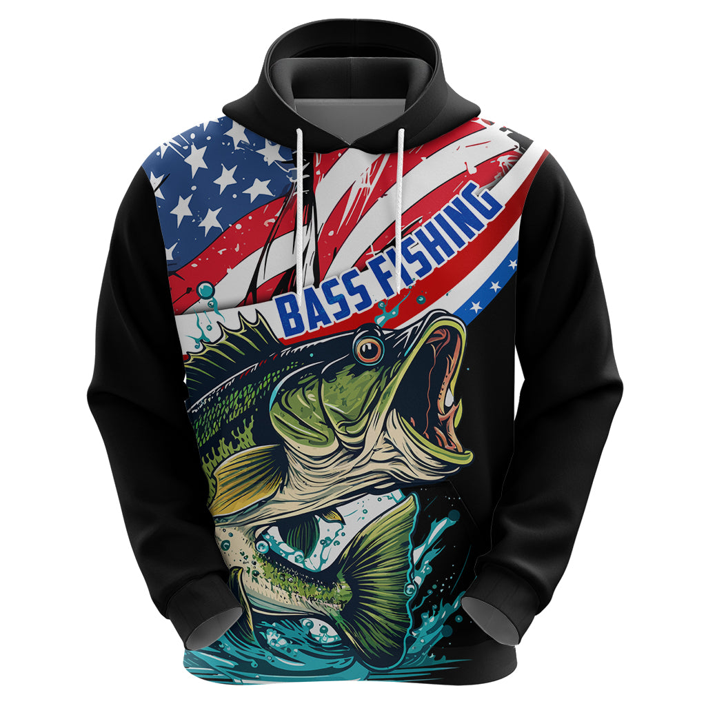 Personalized Bass Fishing Zip Hoodie With American Flag - Wonder Print Shop