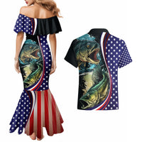 Bass Fishing Couples Matching Mermaid Dress and Hawaiian Shirt Double Largemouth Bass Old Style - Wonder Print Shop