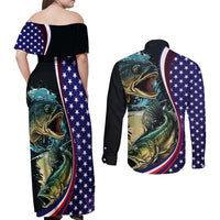 Bass Fishing Couples Matching Off Shoulder Maxi Dress and Long Sleeve Button Shirt Double Largemouth Bass Old Style - Wonder Print Shop