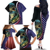 Bass Fishing Family Matching Off The Shoulder Long Sleeve Dress and Hawaiian Shirt Double Largemouth Bass Old Style - Wonder Print Shop