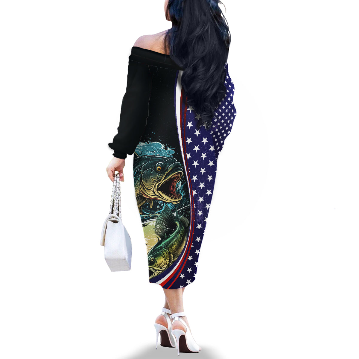Bass Fishing Family Matching Off The Shoulder Long Sleeve Dress and Hawaiian Shirt Double Largemouth Bass Old Style - Wonder Print Shop