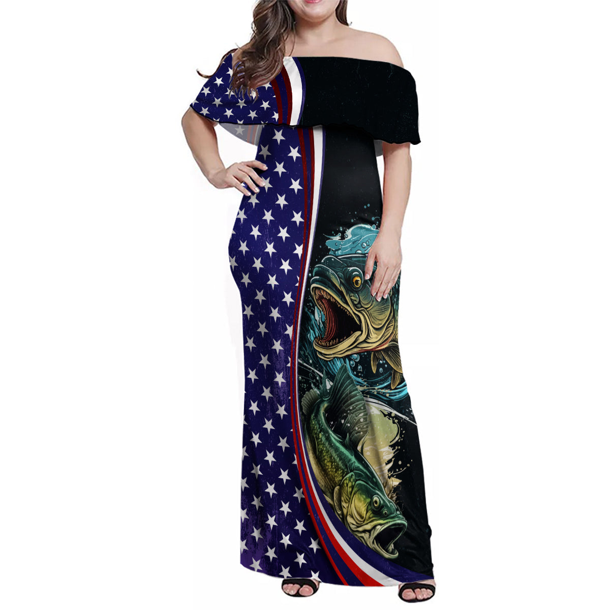 Bass Fishing Family Matching Off Shoulder Maxi Dress and Hawaiian Shirt Double Largemouth Bass Old Style - Wonder Print Shop