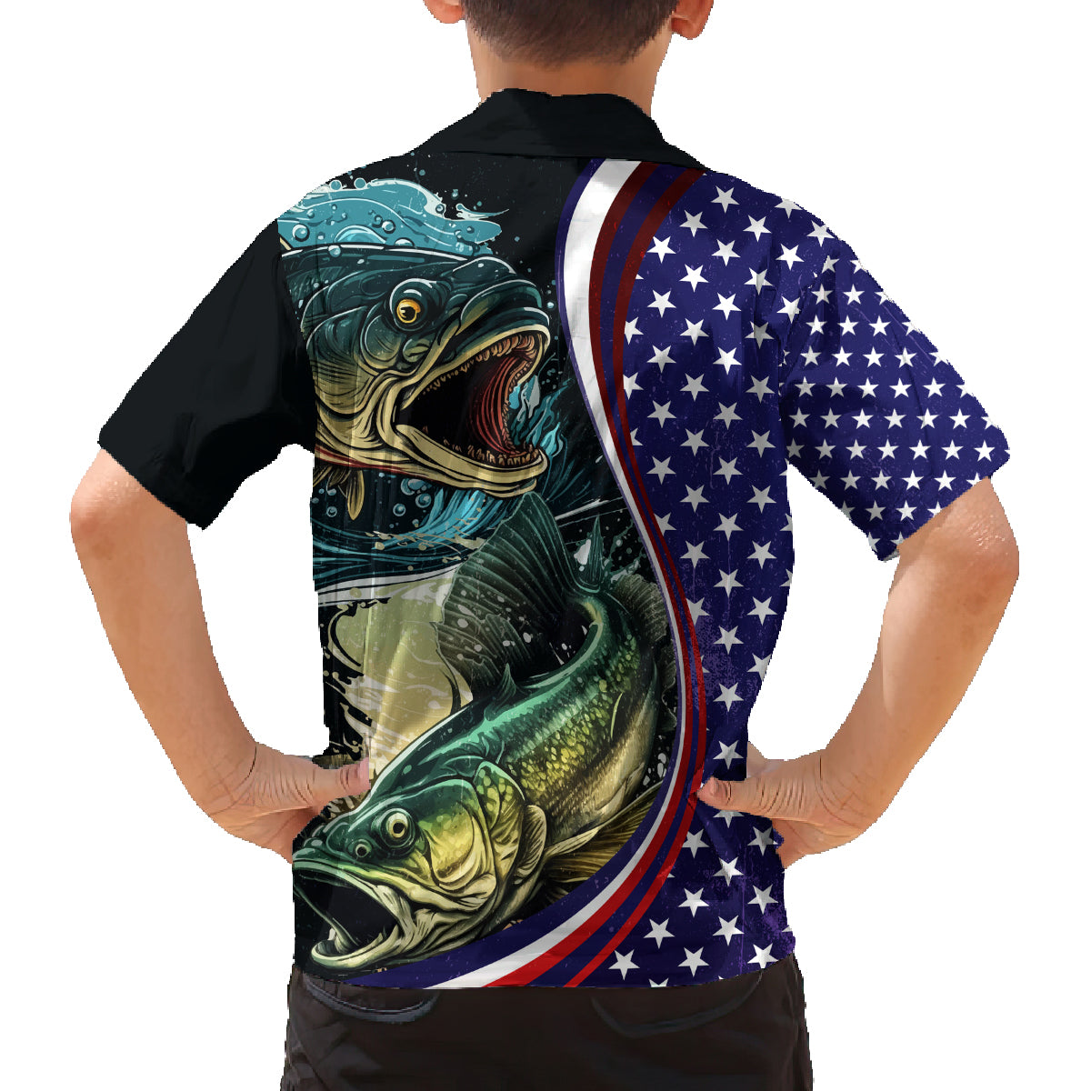 Bass Fishing Family Matching Off Shoulder Short Dress and Hawaiian Shirt Double Largemouth Bass Old Style - Wonder Print Shop