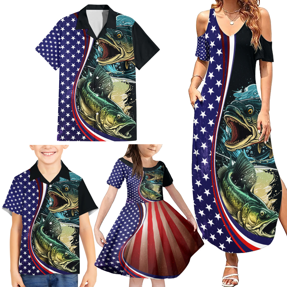 Bass Fishing Family Matching Summer Maxi Dress and Hawaiian Shirt Double Largemouth Bass Old Style - Wonder Print Shop