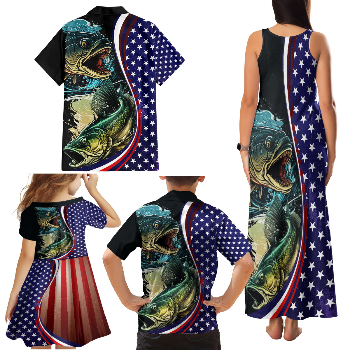 Bass Fishing Family Matching Tank Maxi Dress and Hawaiian Shirt Double Largemouth Bass Old Style - Wonder Print Shop