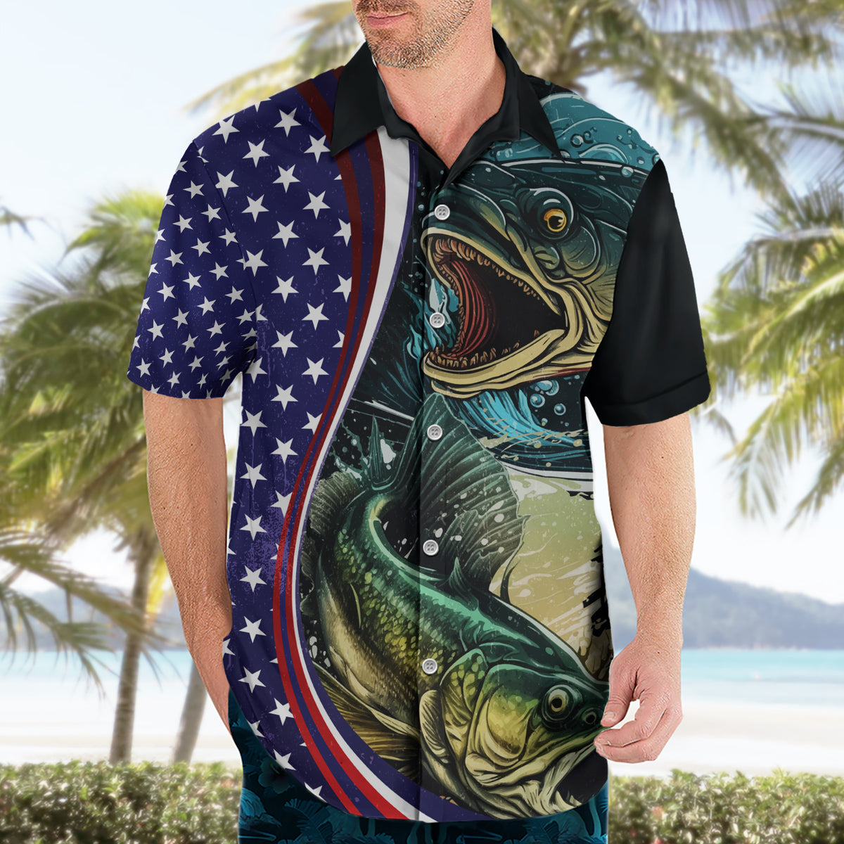 Bass Fishing Hawaiian Shirt Double Largemouth Bass Old Style - Wonder Print Shop