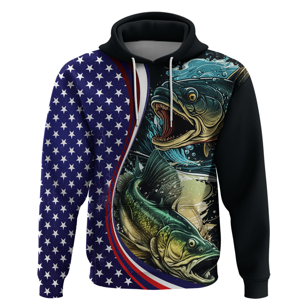Bass Fishing Hoodie Double Largemouth Bass Old Style - Wonder Print Shop