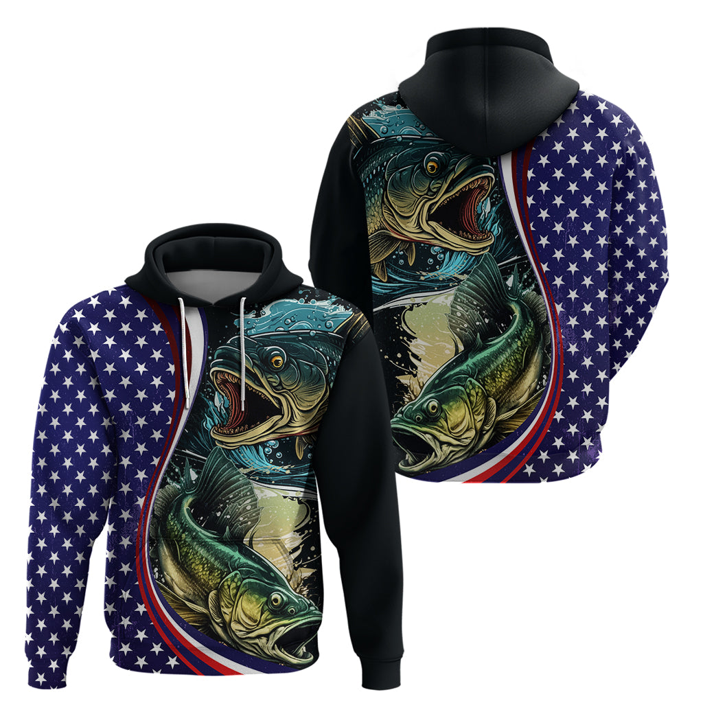Bass Fishing Hoodie Double Largemouth Bass Old Style - Wonder Print Shop