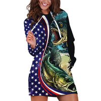 Bass Fishing Hoodie Dress Double Largemouth Bass Old Style - Wonder Print Shop