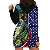 Bass Fishing Hoodie Dress Double Largemouth Bass Old Style - Wonder Print Shop