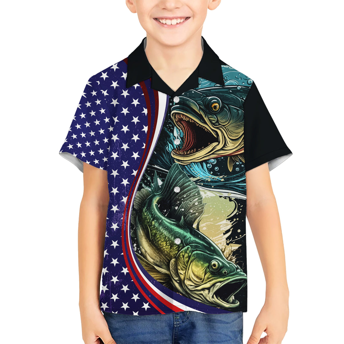 Bass Fishing Kid Hawaiian Shirt Double Largemouth Bass Old Style - Wonder Print Shop