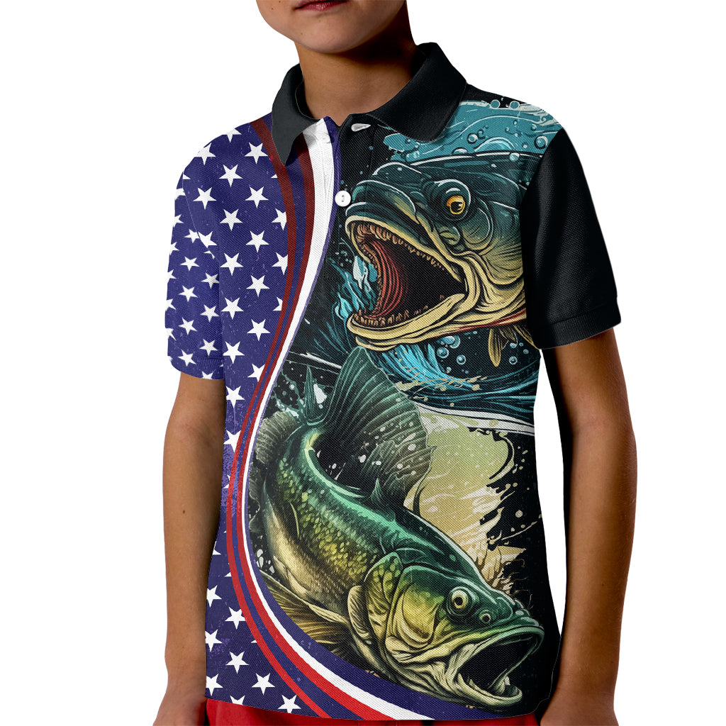 Bass Fishing Kid Polo Shirt Double Largemouth Bass Old Style - Wonder Print Shop