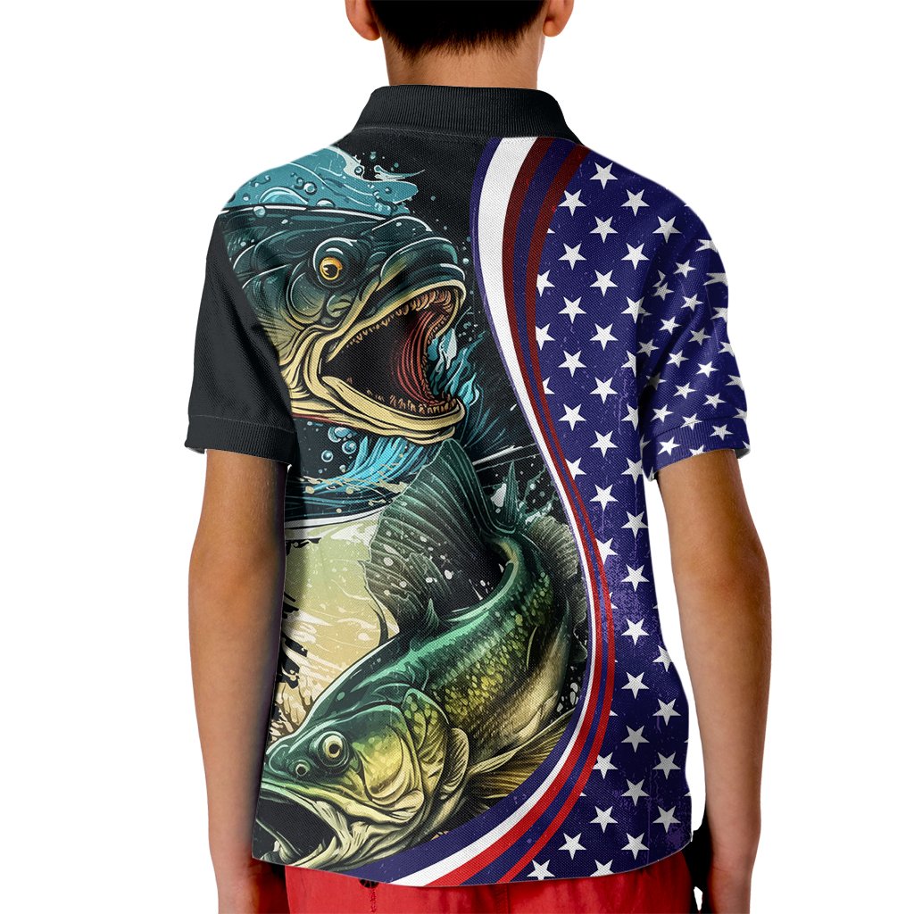 Bass Fishing Kid Polo Shirt Double Largemouth Bass Old Style - Wonder Print Shop