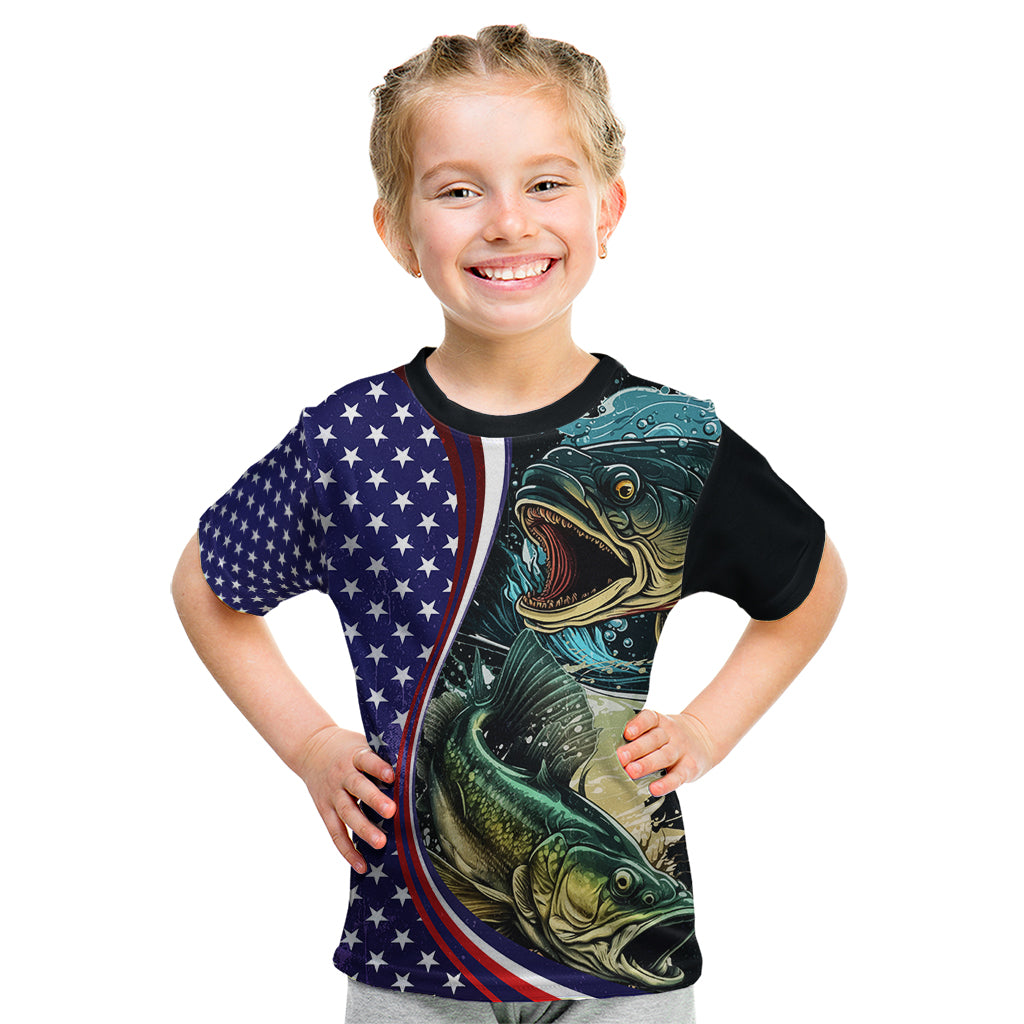 Bass Fishing Kid T Shirt Double Largemouth Bass Old Style - Wonder Print Shop
