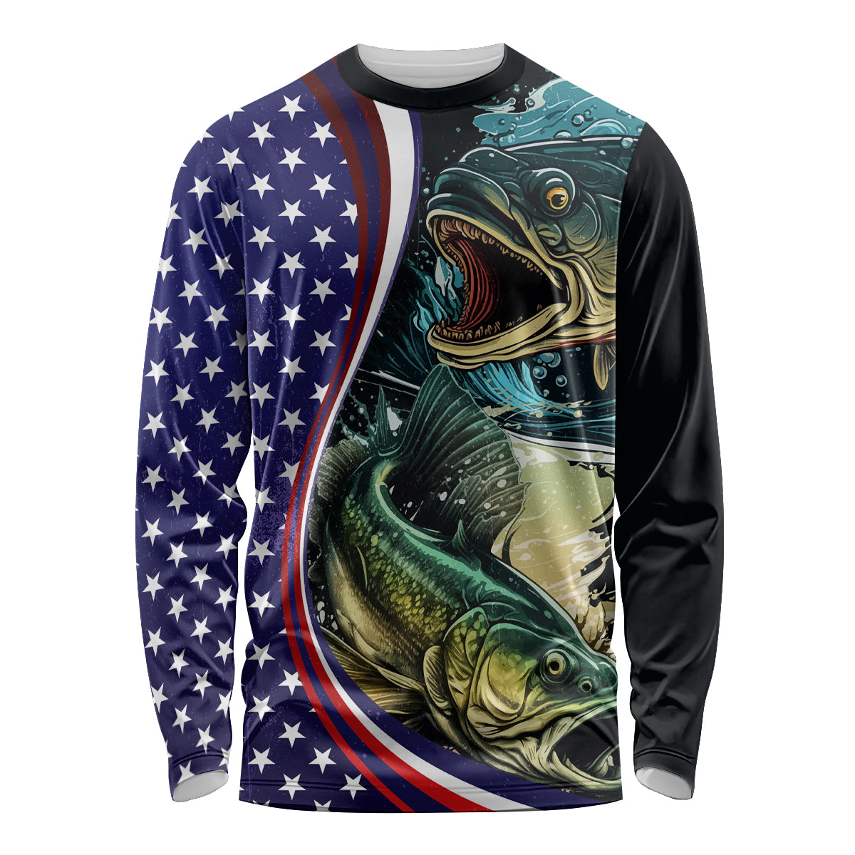 Bass Fishing Long Sleeve Shirt Double Largemouth Bass Old Style - Wonder Print Shop