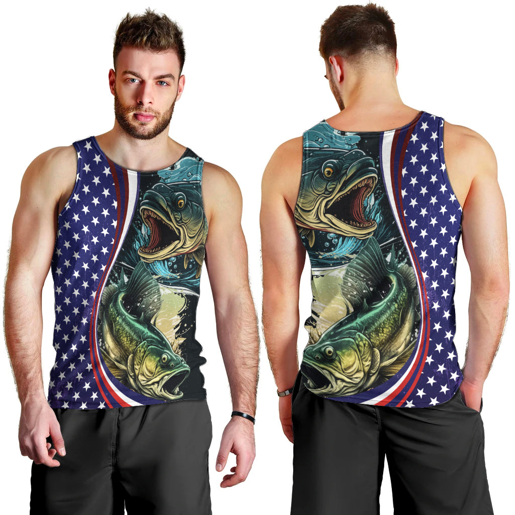 Bass Fishing Men Tank Top Double Largemouth Bass Old Style - Wonder Print Shop