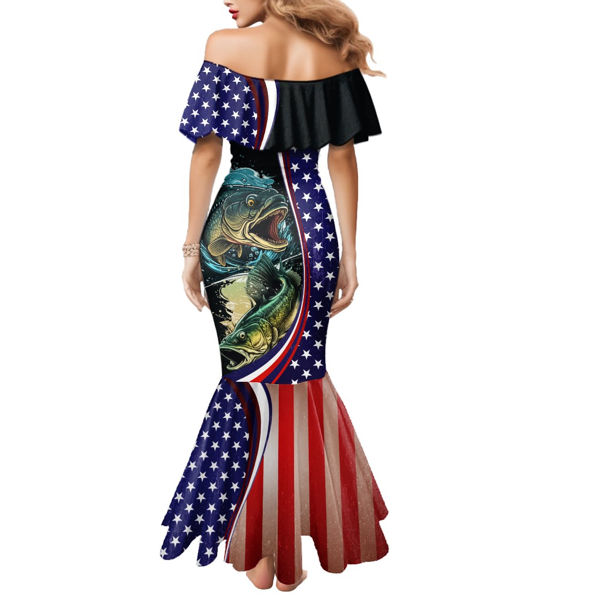 Bass Fishing Mermaid Dress Double Largemouth Bass Old Style - Wonder Print Shop