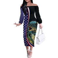 Bass Fishing Off The Shoulder Long Sleeve Dress Double Largemouth Bass Old Style - Wonder Print Shop