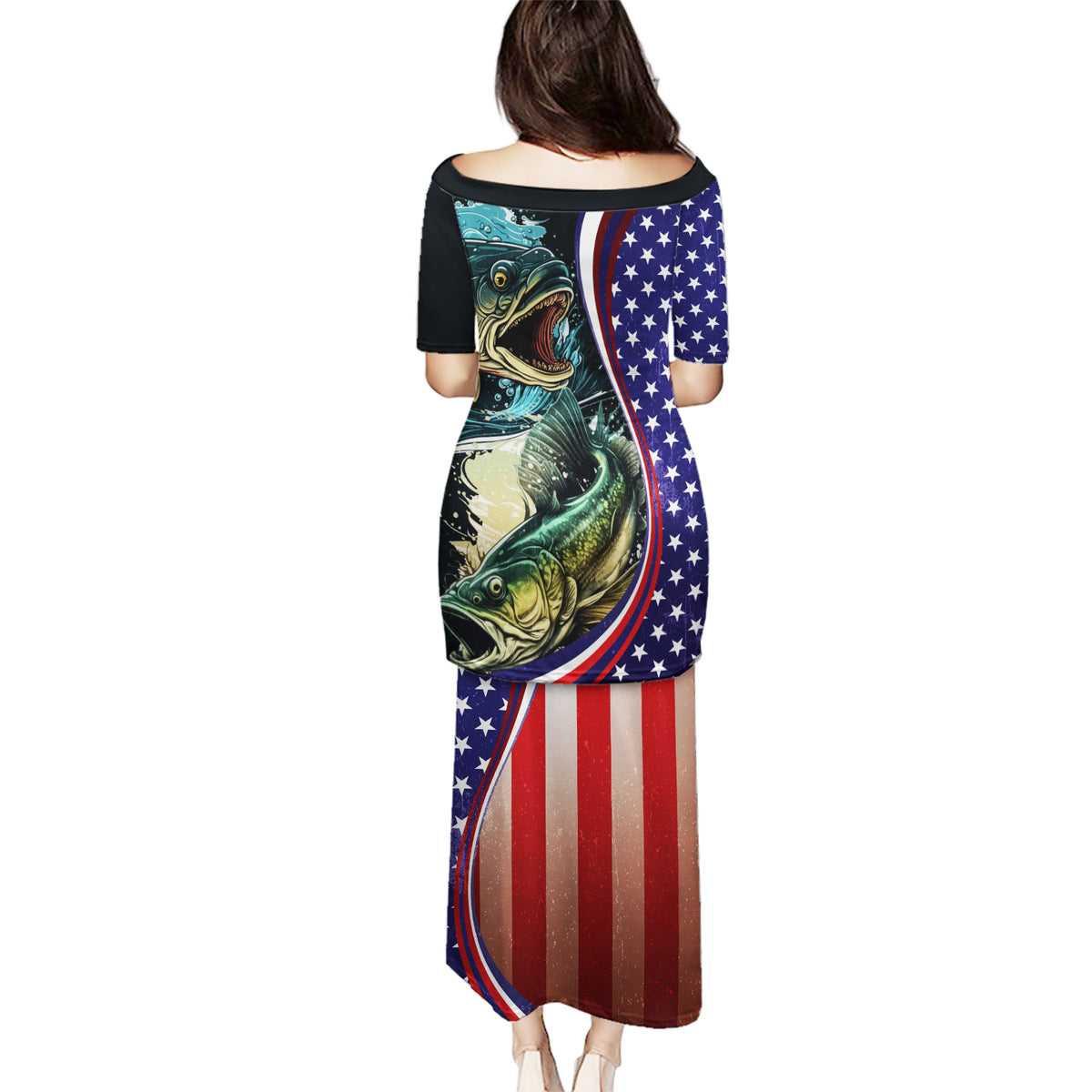 Bass Fishing Puletasi Double Largemouth Bass Old Style - Wonder Print Shop