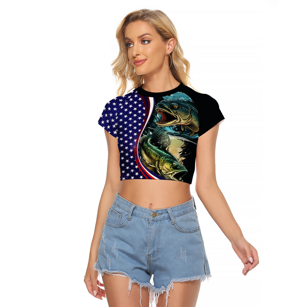Bass Fishing Raglan Cropped T Shirt Double Largemouth Bass Old Style - Wonder Print Shop