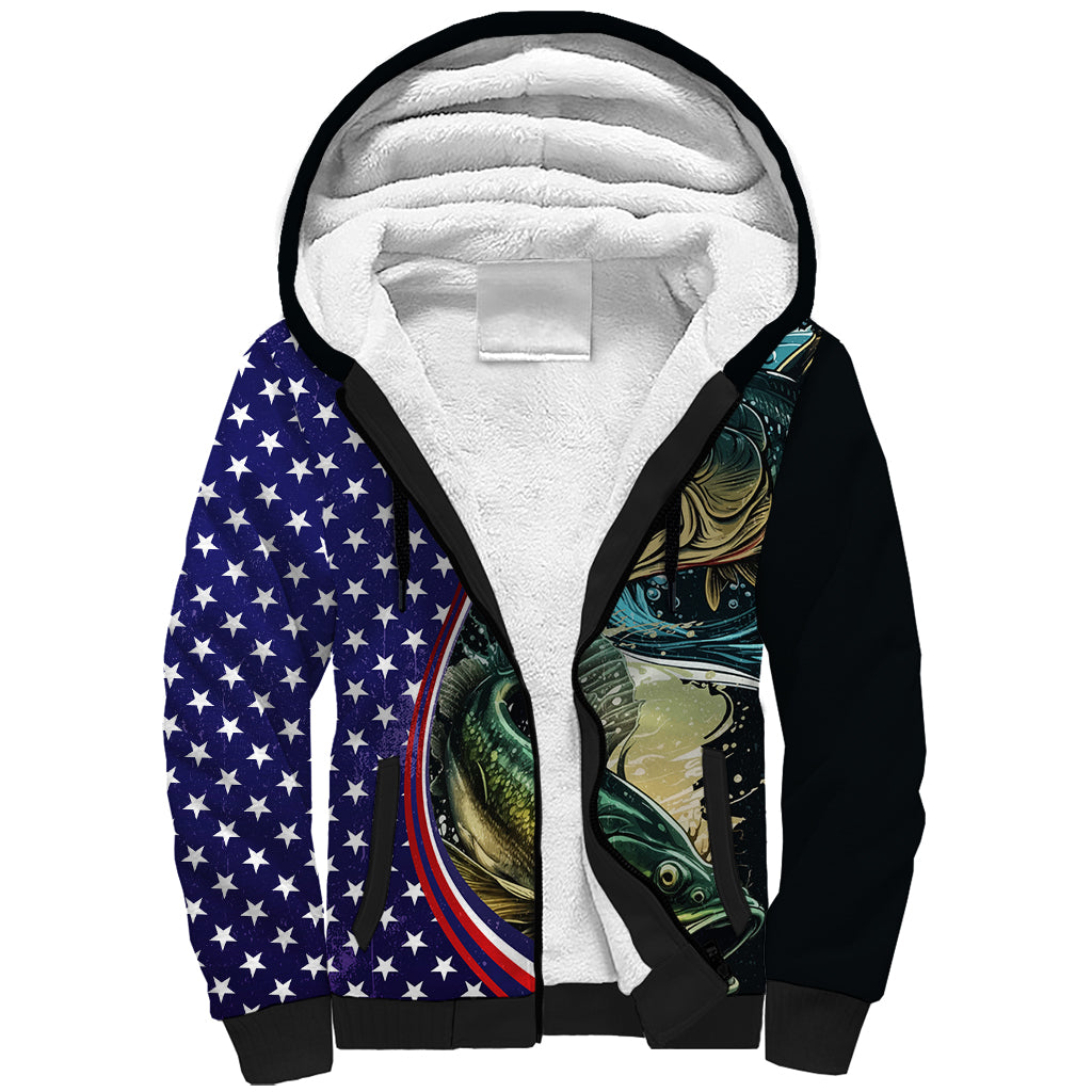 Bass Fishing Sherpa Hoodie Double Largemouth Bass Old Style - Wonder Print Shop