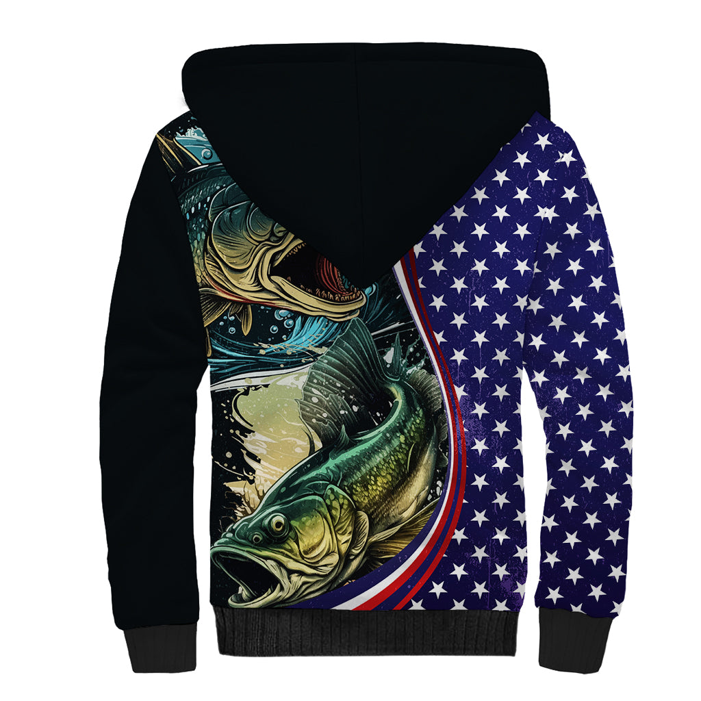 Bass Fishing Sherpa Hoodie Double Largemouth Bass Old Style - Wonder Print Shop