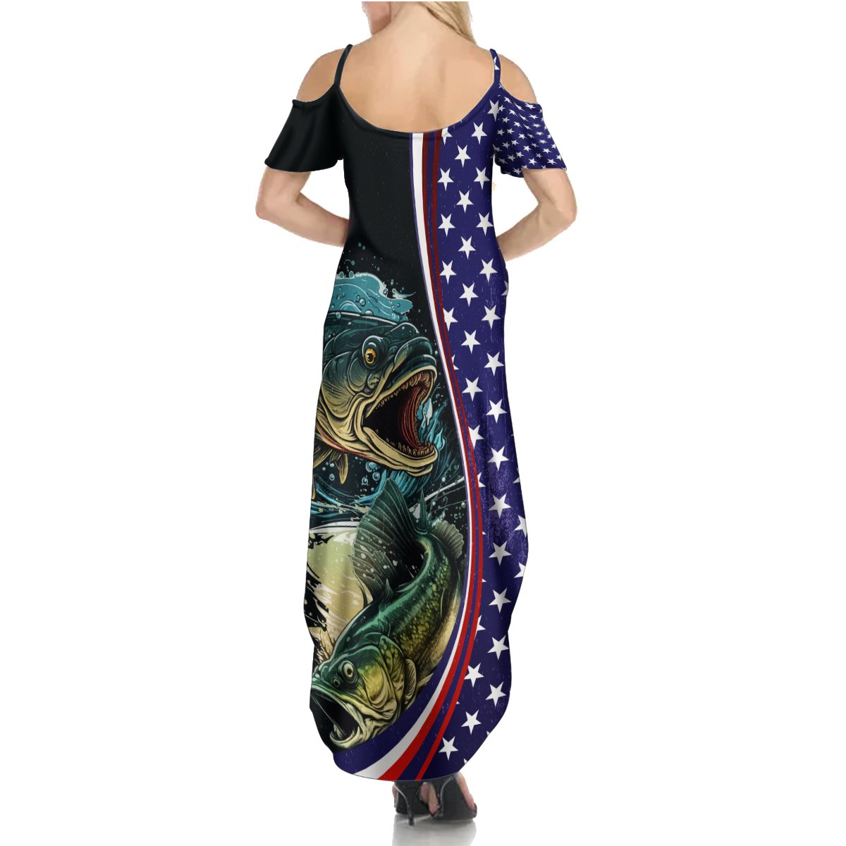 Bass Fishing Summer Maxi Dress Double Largemouth Bass Old Style - Wonder Print Shop