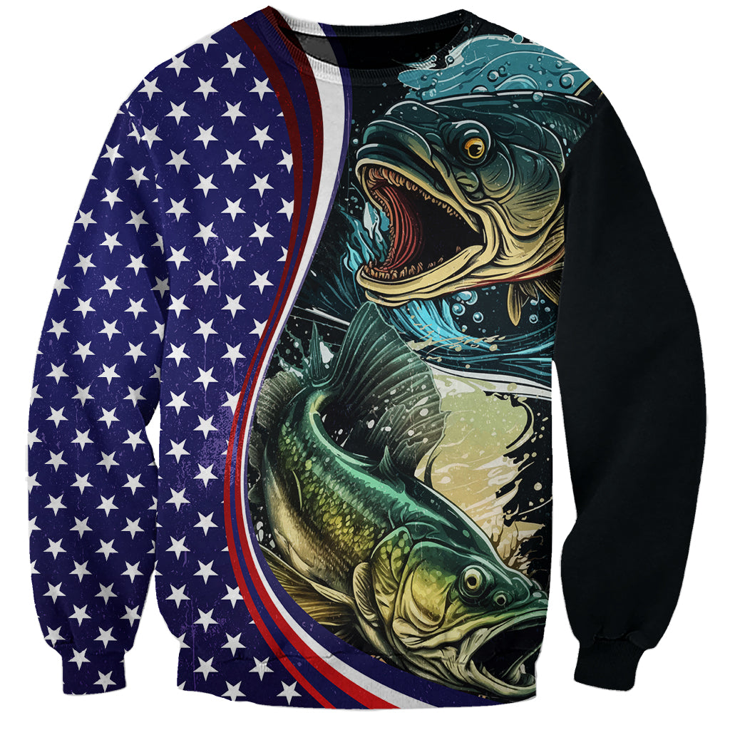 Bass Fishing Sweatshirt Double Largemouth Bass Old Style - Wonder Print Shop