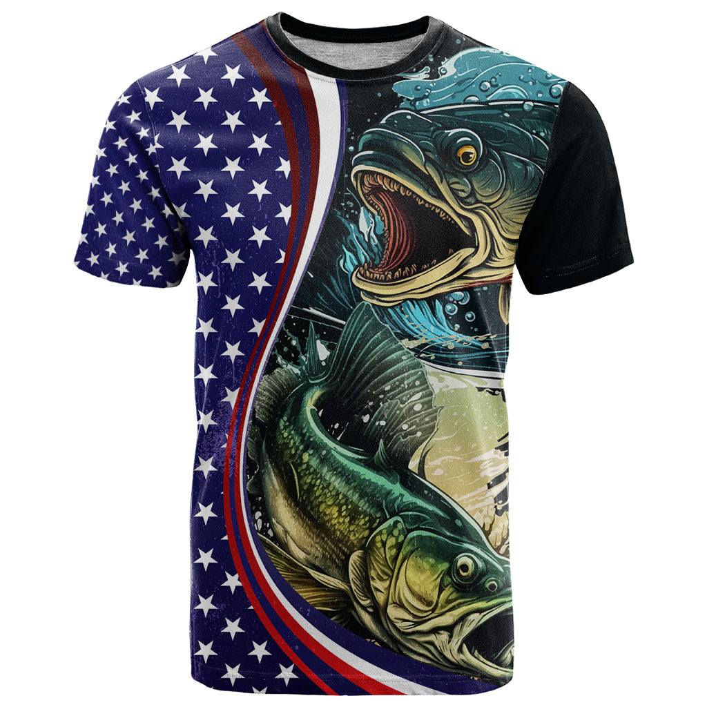 Bass Fishing T Shirt Double Largemouth Bass Old Style - Wonder Print Shop