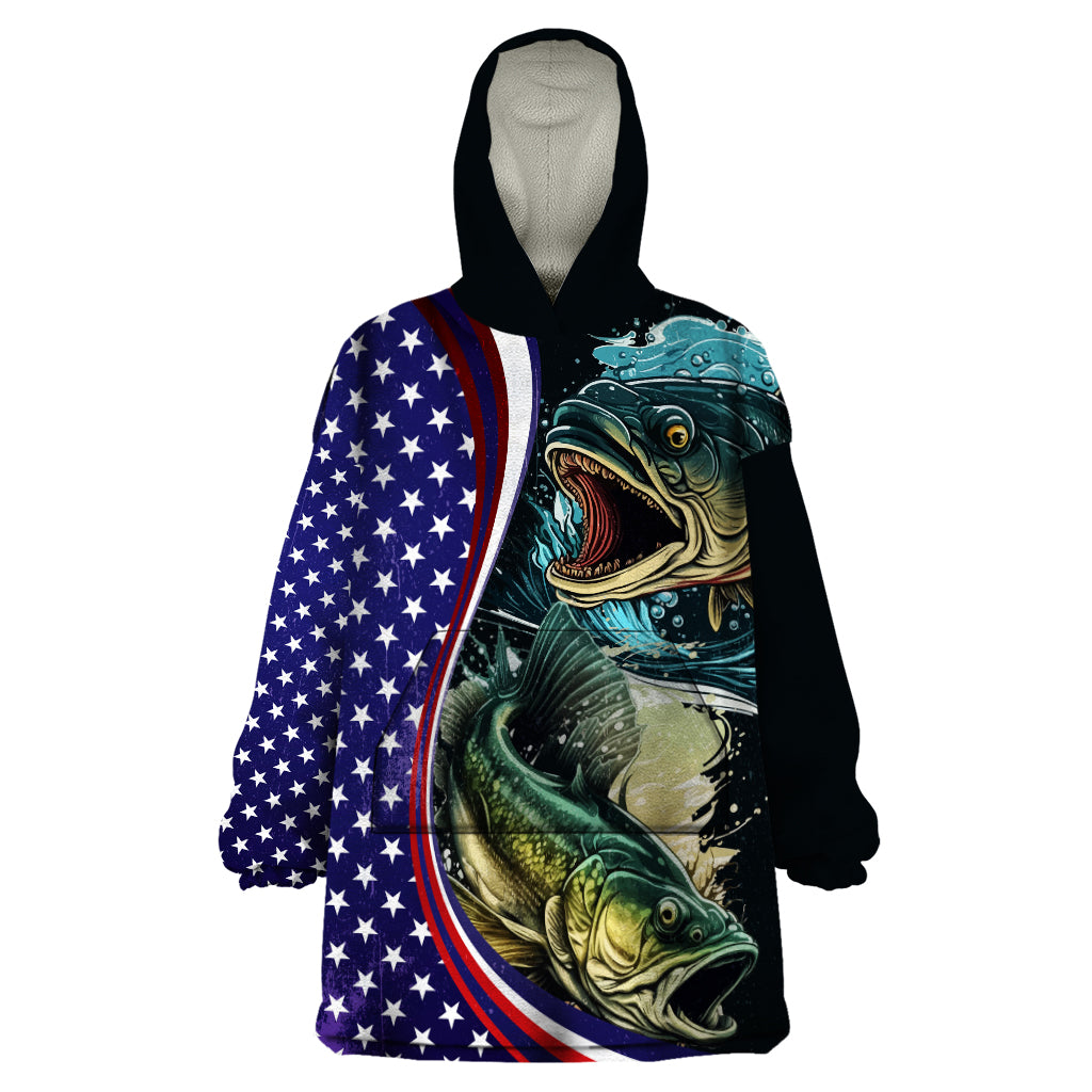 Bass Fishing Wearable Blanket Hoodie Double Largemouth Bass Old Style - Wonder Print Shop