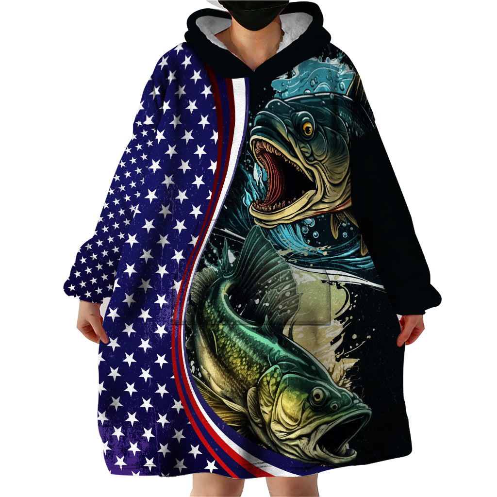 Bass Fishing Wearable Blanket Hoodie Double Largemouth Bass Old Style - Wonder Print Shop