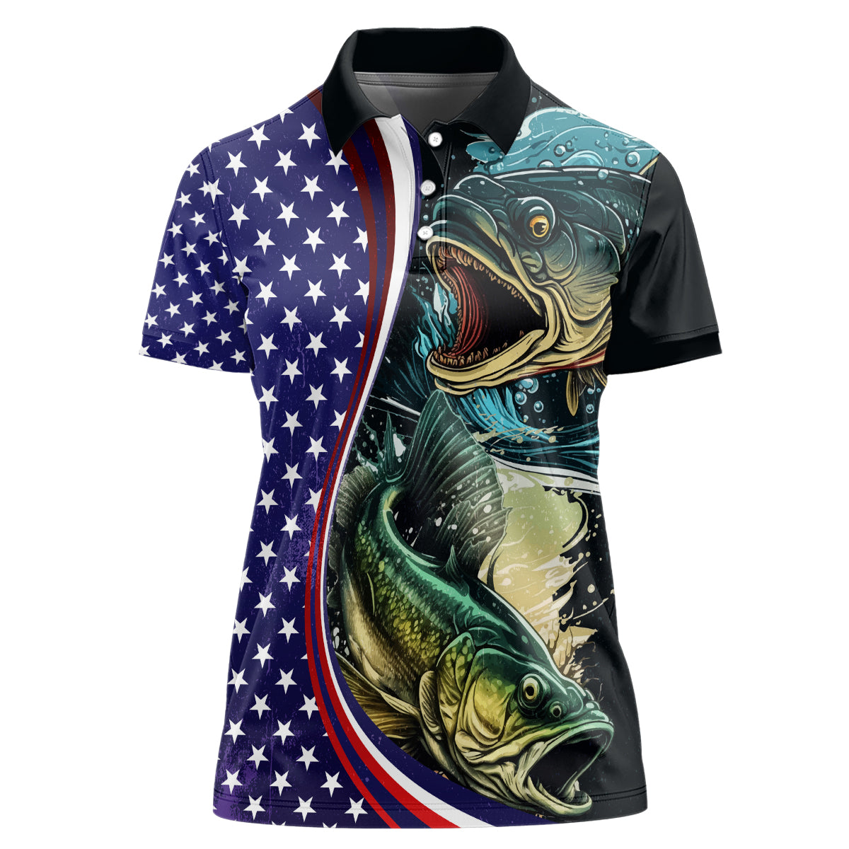 Bass Fishing Women Polo Shirt Double Largemouth Bass Old Style - Wonder Print Shop