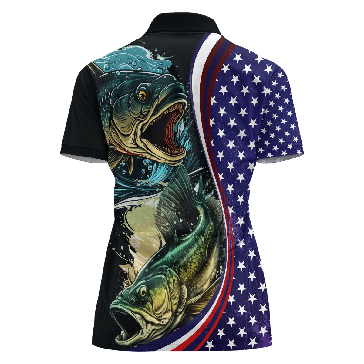 Bass Fishing Women Polo Shirt Double Largemouth Bass Old Style - Wonder Print Shop