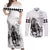 Kentucky Horses Racing Couples Matching Off Shoulder Maxi Dress and Long Sleeve Button Shirt Jockey Drawing Style - Wonder Print Shop