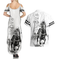 Kentucky Horses Racing Couples Matching Summer Maxi Dress and Hawaiian Shirt Jockey Drawing Style - Wonder Print Shop