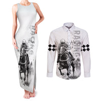 Kentucky Horses Racing Couples Matching Tank Maxi Dress and Long Sleeve Button Shirt Jockey Drawing Style - Wonder Print Shop