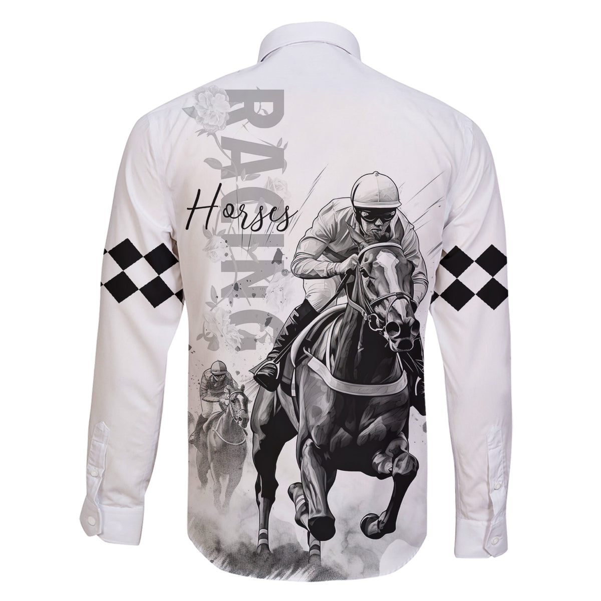 Kentucky Horses Racing Family Matching Off Shoulder Maxi Dress and Hawaiian Shirt Jockey Drawing Style - Wonder Print Shop