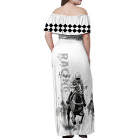 Kentucky Horses Racing Family Matching Off Shoulder Maxi Dress and Hawaiian Shirt Jockey Drawing Style - Wonder Print Shop