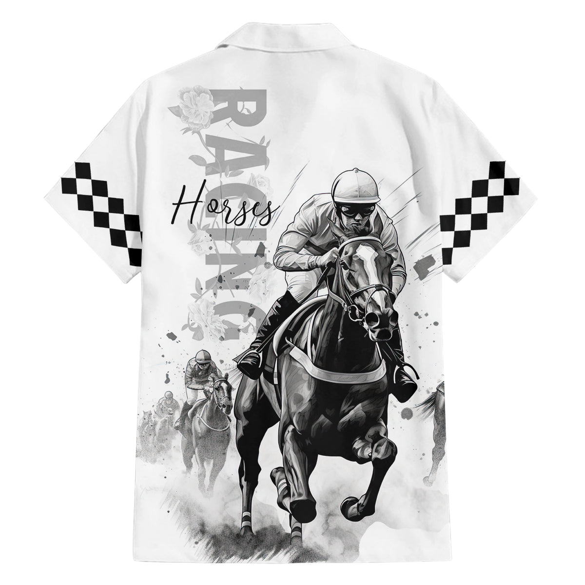Kentucky Horses Racing Family Matching Off Shoulder Short Dress and Hawaiian Shirt Jockey Drawing Style - Wonder Print Shop
