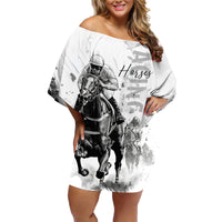 Kentucky Horses Racing Family Matching Off Shoulder Short Dress and Hawaiian Shirt Jockey Drawing Style - Wonder Print Shop