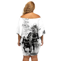 Kentucky Horses Racing Family Matching Off Shoulder Short Dress and Hawaiian Shirt Jockey Drawing Style - Wonder Print Shop