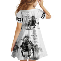 Kentucky Horses Racing Family Matching Short Sleeve Bodycon Dress and Hawaiian Shirt Jockey Drawing Style - Wonder Print Shop