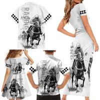Kentucky Horses Racing Family Matching Short Sleeve Bodycon Dress and Hawaiian Shirt Jockey Drawing Style - Wonder Print Shop
