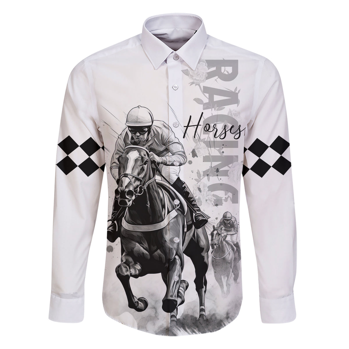 Kentucky Horses Racing Family Matching Short Sleeve Bodycon Dress and Hawaiian Shirt Jockey Drawing Style - Wonder Print Shop